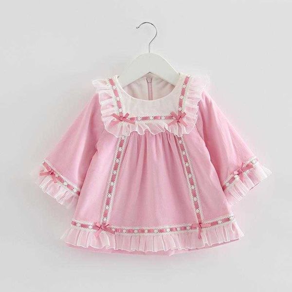 Baby Mädchen Spanisch Lange Ärmel Kleider Kleine Mädchen Baumwolle Rosa Kleid Herbst Kinder Boutique Kleid Kleinkind Geburtstagsgeschenk 210615