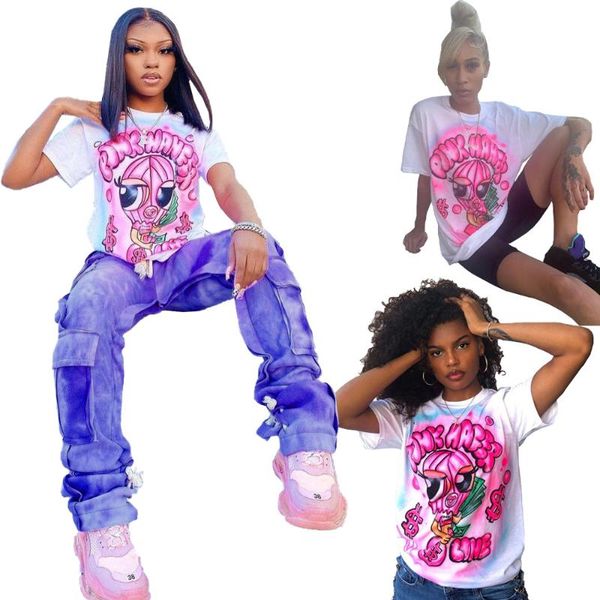 

women's t-shirt dn8590 casual fashion personality cartoon print women, White