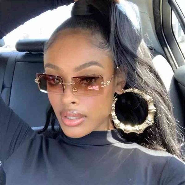 

fashion small rectangle sunglasses women rimless square sun glasses summer style female uv400 green brown, White;black