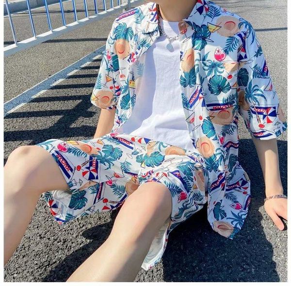 

two-piece suits summer 2021 floral shirt and shorts mens tide brand hawaii matching with a loose trend handsome young set men's tracksu, Gray
