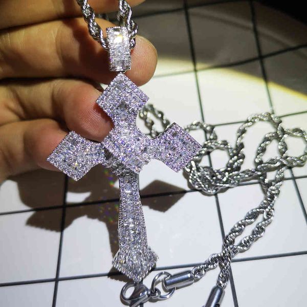 

fashion classic retro large cubic zirconia necklace for men crystal cross choker pendant religious jewelry, Silver