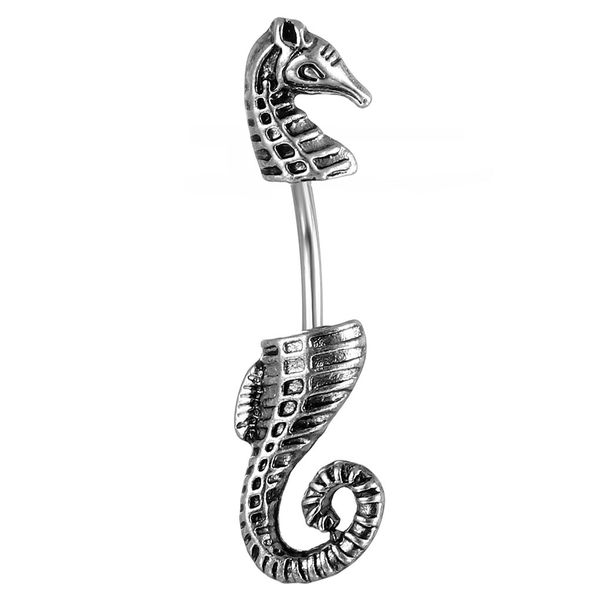 

d0745 seahorse belly navel stud silver-black