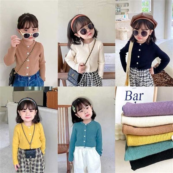 Girls Baby Rabbit Velvet Core Spun Yarn Slim Fit Сплошной цвет вязаный кардиган осень с длинным рукавом дети куртка свитера 211106