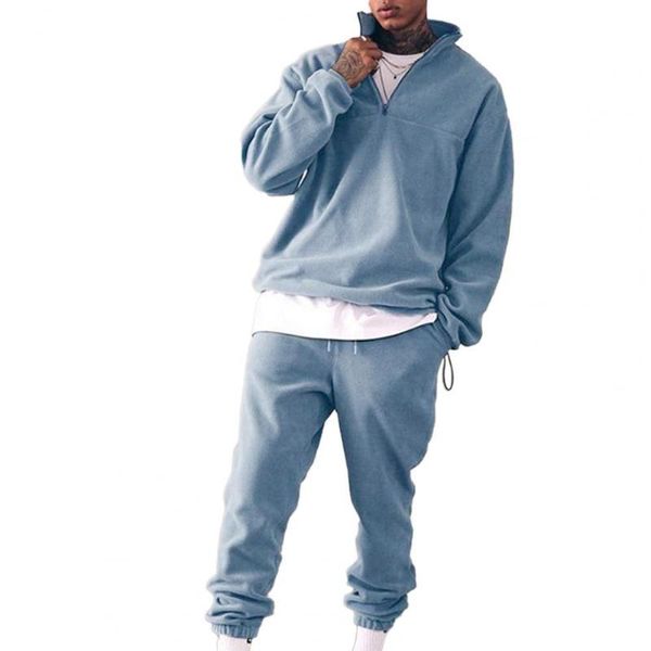 

men's tracksuits stand collar thicken sweatshirt pants set 2 pieces warm solid color men tracksuit for autumn winter clothing 3xl, Gray