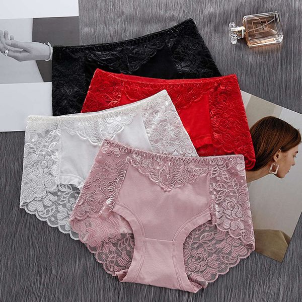 

lingerie girl lace underwear middle waist plus large size no trace belly closed modal cotton women's briefs, Black;pink