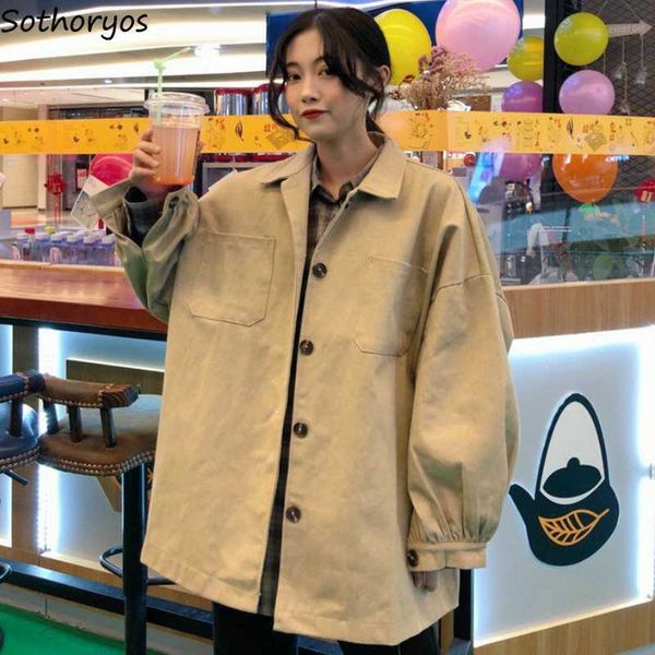 

women's trench women spring solid single breasted oversize loose fashion leisure harajuku korean style womens coats ulzzang all-match, Tan;black