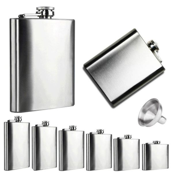 

hip flasks stainless steel flask + funnel 4 5 6 7 8 10 oz liquor alcohol cap f80