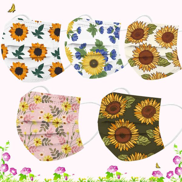 

custom logo new disposable three-layer melt blown sunflower printed face mask