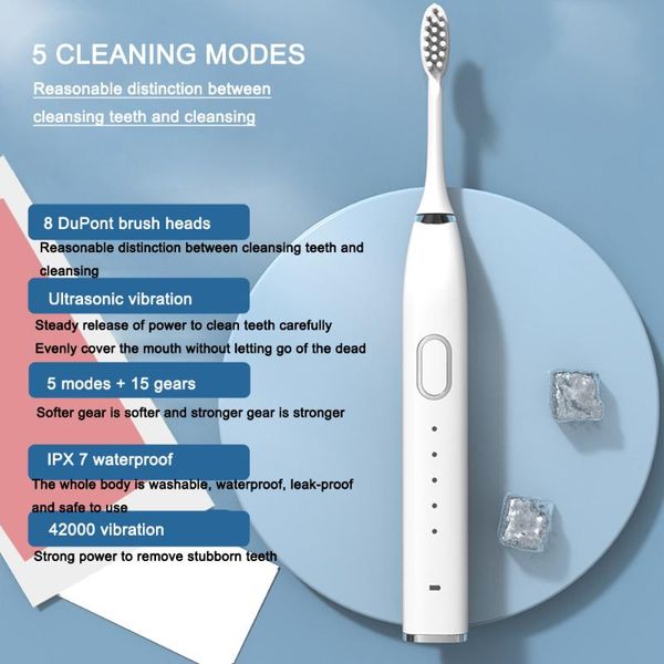 

smart electric toothbrush ultrasonic sonic 8 mode usb automatic whitening dental tooth brush wireless rechargeable waterproof