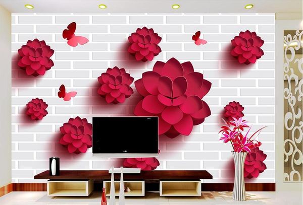 

wallpapers custom 3d three-dimensional red flowers, brick mural pattern wallpaper,living room sofa tv wall bedroom murals wallpaper
