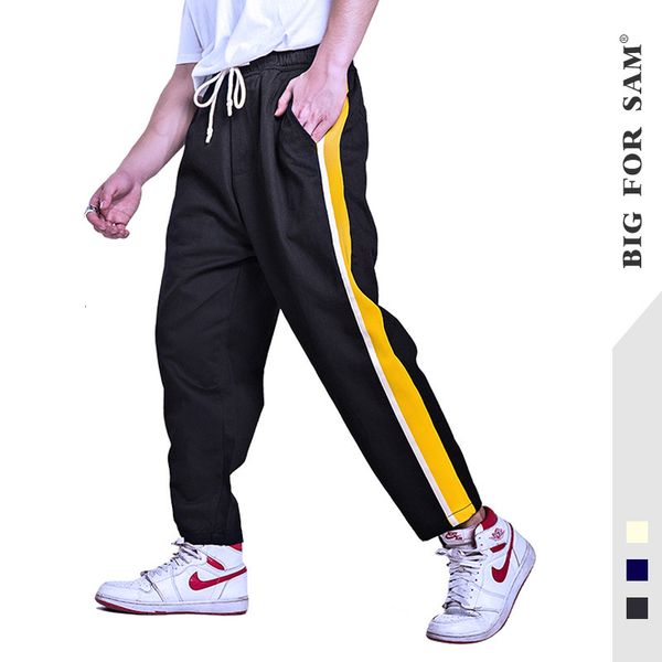 

pants trousers 2021 spring and autumn fashion brand side color contrast one bar leisure sports cotton men's capris, Black