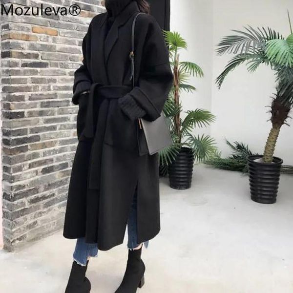 

winter elegant wool blend women korean style black long coats vintage minimalist woolen overcoat camel oversize 210427