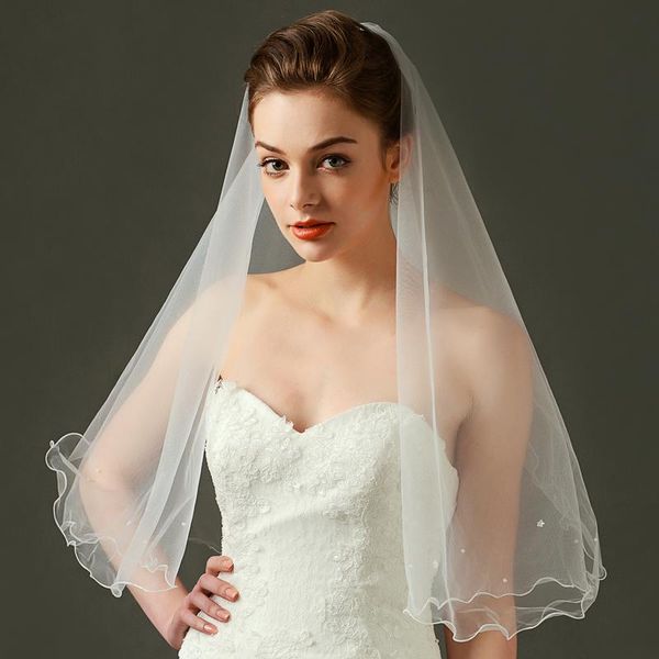 

bridal veils wholesale pearls two layers pencil edged veil wedding accesories fv12, Black