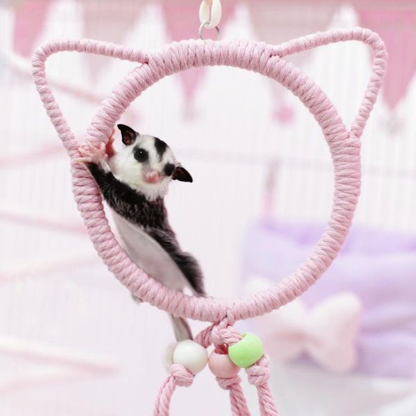 

hand-knitted small pet toys honey glider climbing rope squirrel hanging ring swing flying animal toy supplies