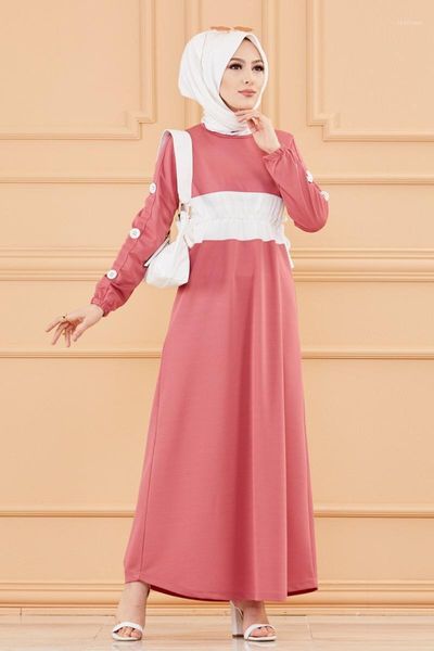 

muslim dress with button detail code 2021 turkish gown hijab summer ethnic clothing, Red