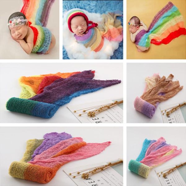 

blankets & swaddling 40*150cm mohair soft baby pography props blanket wraps stretch knit wrap rainbow born po cloth accessories
