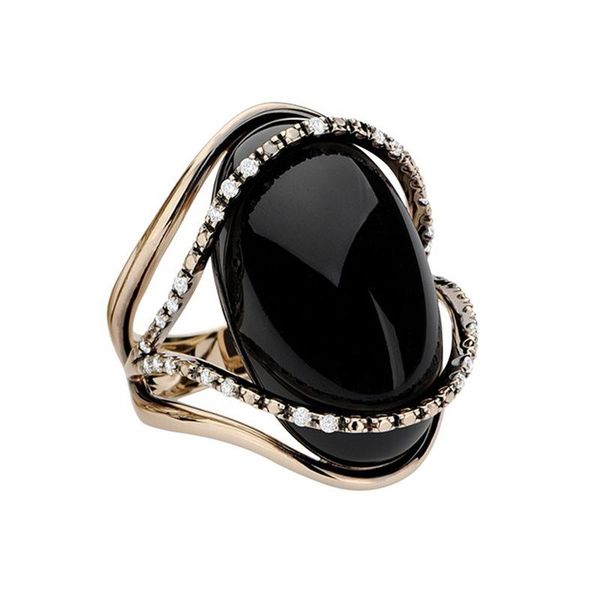 

cluster rings vintage big black oval stone for women luxury jewelry hollow love heart twist metal fashion crystal wedding, Golden;silver