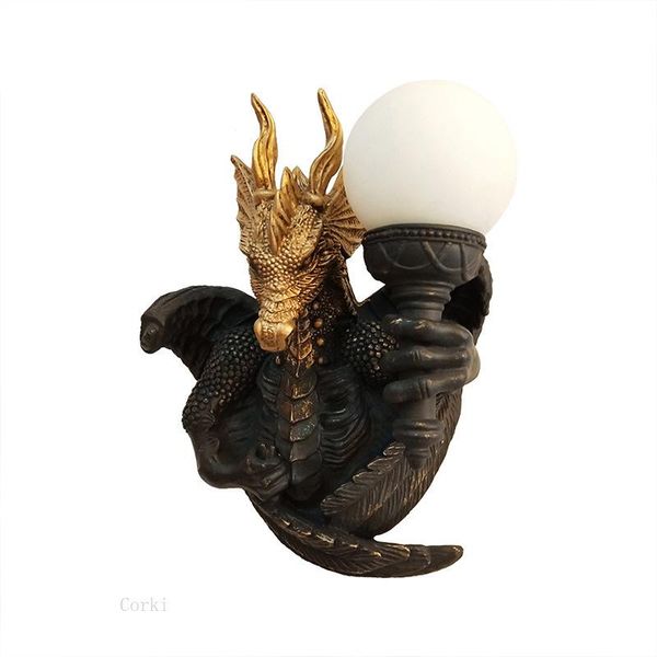 

nordic simple vintage animal resin dragon led wall lamp creative living room bedroom restaurant cafe bar aisle indoor lights