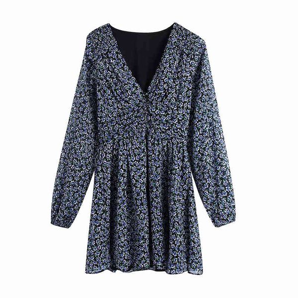 

summer style women french retro temperament waist slimming flower print v-neck long-sleeved female dress 210520, Black;gray