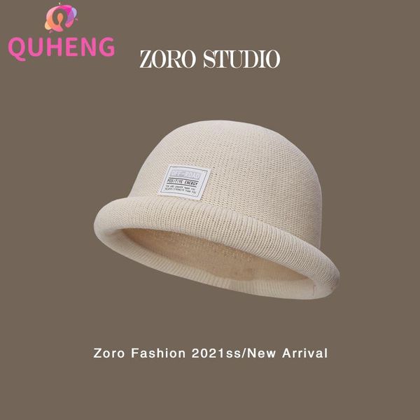 

beanie/skull caps quheng hat women's summer air-permeable basin patch rolled edge knitted dome outdoor sun z115, Blue;gray