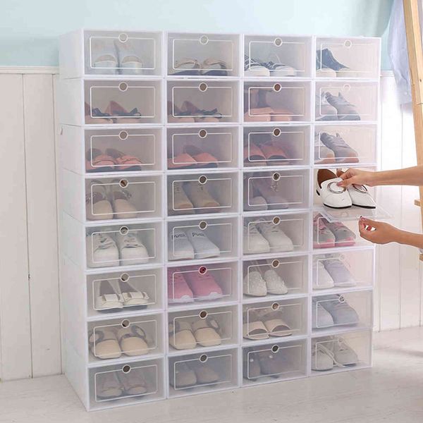 6 teile/satz Stapelbare Lagerung Box Schuh Verdickt Flip s Transparent Schublade Fall Kunststoff Boxen Organizer