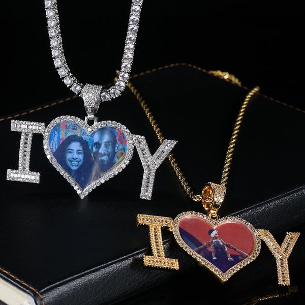 

pendant necklaces hip hop letter splicing combination love po micro inlaid zircon creative po frame personalized necklace, Silver