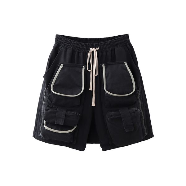 

multi pocket functional short pants detachable street loose casual capris drawstring pant, White;black