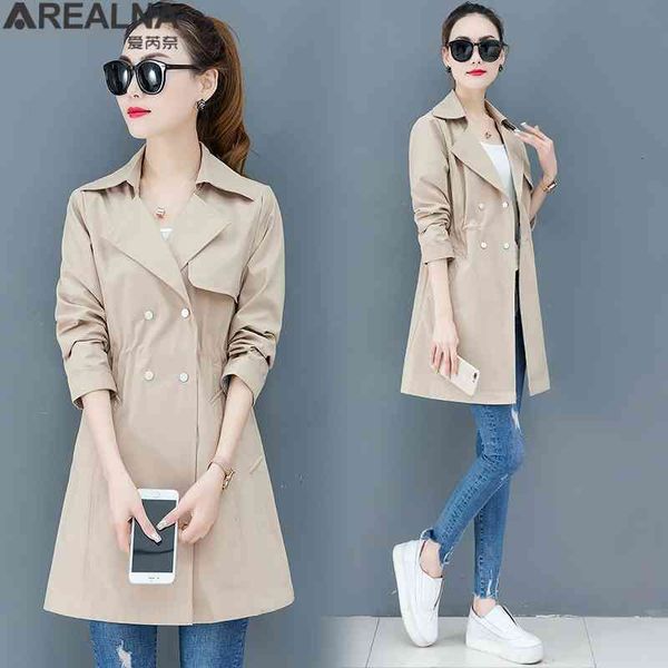 

women's trench coats fashion female autumn women's windbreaker drawstring casual loose lapel women clothes mid-length gmlz, Tan;black