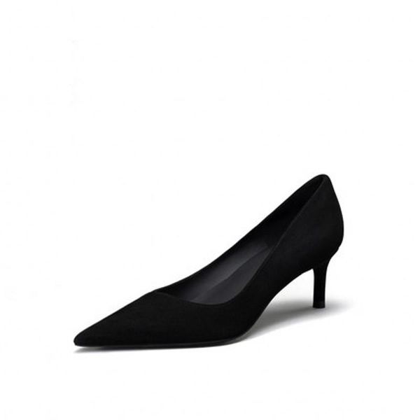 

classic shoes women pumps flock basic pointed toe office commute thin high heels ladies dress, Black