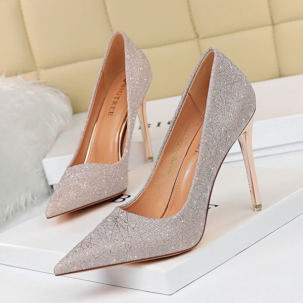

bigtree sequin cloth woman pumps pointed toe wedding stiletto female high heels women shoes 9.5 cm, Black