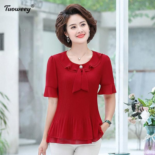 

women's blouses & shirts solid 5xl elegant plus size mom shirt women office bottom vintage o neck chiffon blouse autumn spring korea bl, White