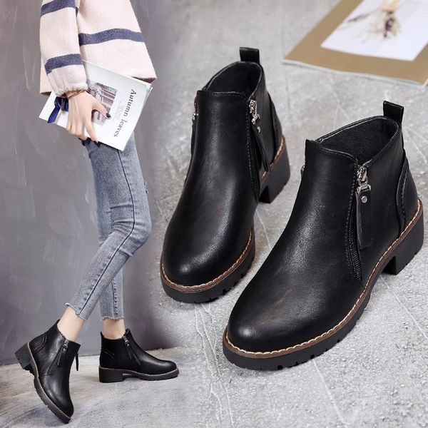 

2021 new autumn ankle women plus size velvet warm plush winter boots zipper casual shoes woman leather 1, Black
