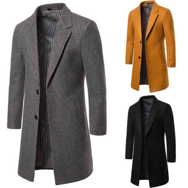 

men's wool & blends autumn and winter woolen coat in the long section of material casual windbreaker jacket male coats for men dj9u, Black