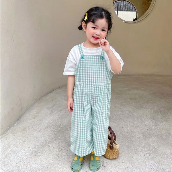 

summer arrival girls fashion plaid overalls kids korean design jumpsuits, Blue