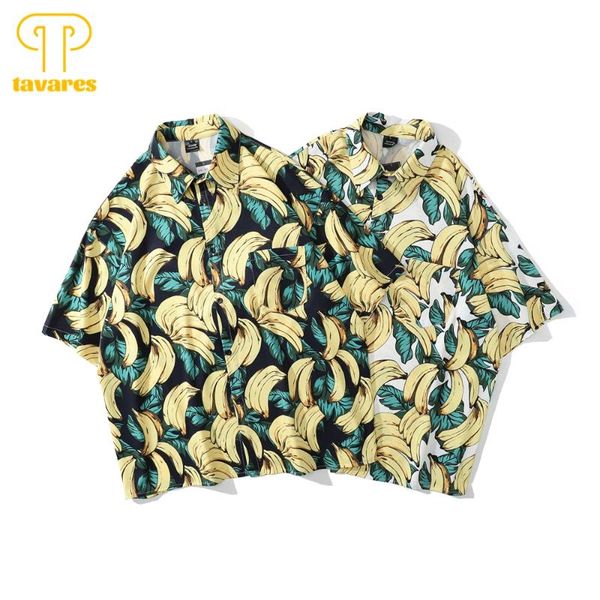 

men's casual shirts tavares men summer short sleeve shirt yellow banana women hawaii beach blouses funny baggy oversized cardigan, White;black