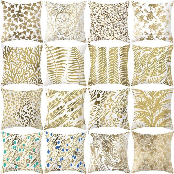 

pillow cover white bronzing cushion decoration case home sofa car decor gold line pillowcase gilding throw cushion/decorative
