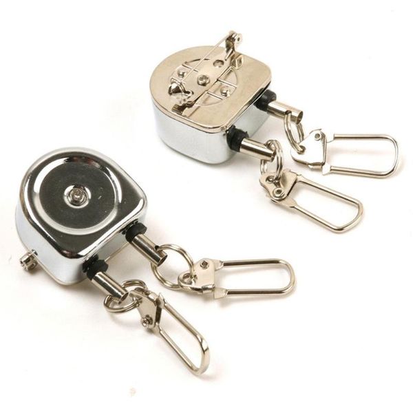 

steel wire rope elastic pin keychain sporty retractable key ring anti lost safety dual buckle fishing hooks