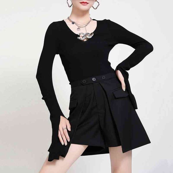 

pants Msxu Autumn and Female Winter with chain-V cleavage Women's sweater hollow wildly trumpeted sleeve top, White