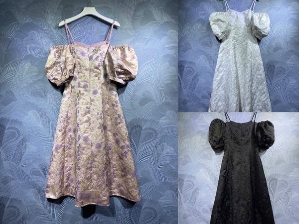 

2022 high-quality dress puff short sleeve sling jacquard silk blend, Black;pink