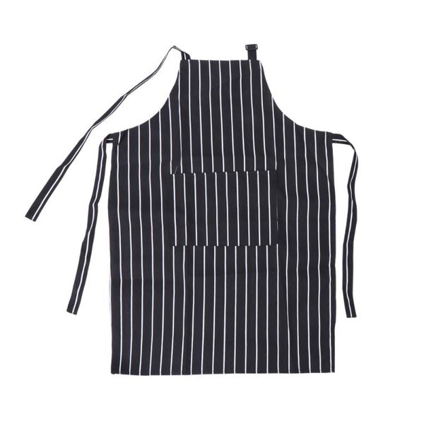 

halter adjustable kitchen apron serving aprons with pockets restaurant cafe barbecue (black and white stripe)