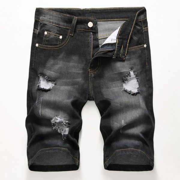 

men's pants 2021 summer jeans, men's bermuda, skateboard, harem, men's, ankle torn shorts, large, Black