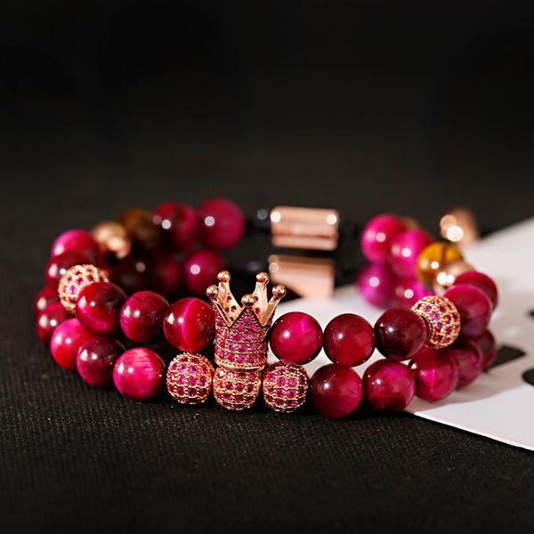 

beaded, strands 2021 luxurious handmade crown bracelet 2pcs/set stone beads bracelets for women men jewelry pulseras mujer bracciali uomo, Black