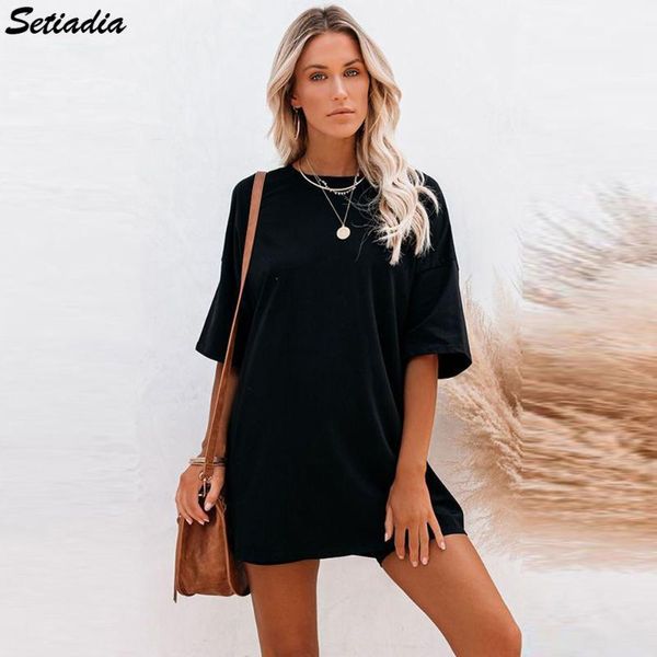 

women's t-shirt summer women tshirts solid color short sleeves aesthetic long clothes loose for fashion sundress clothing 2021, White