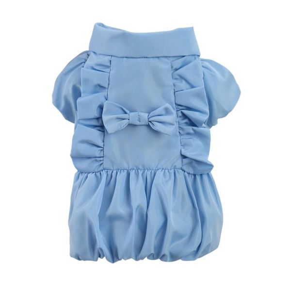 

dog apparel pet dogs cute warm dress with bow knot polyester soft autumn winter solid color puppy cotton