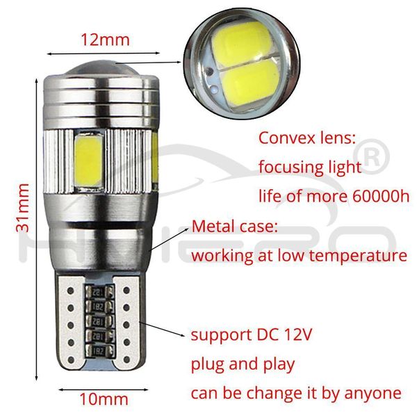 

t10 w5w white blue license plate bulb brake parking turn signal trunk led auto car canbus error 5730 6smd 194 501 dome lamp