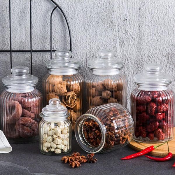 

storage bottles & jars 230-1350ml striped kitchen full body glass container with lid jar pasta chocolate candy tank