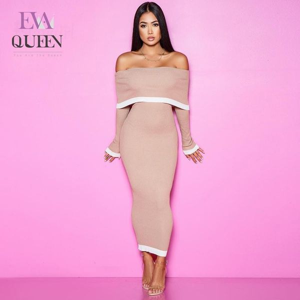 

casual dresses evaqueen off shoulder party autumn women long sleeve bodycon club knitting midi dress elegant 2021 vestidos, Black;gray