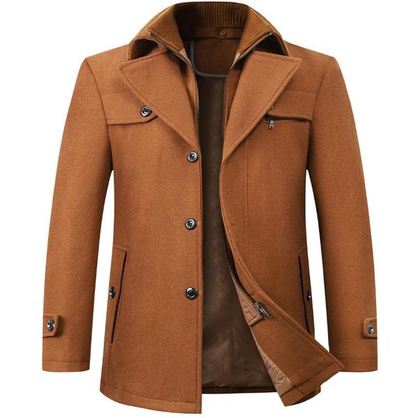 

men's wool & blends winter fashion woolen jacket men double collar thick trench coat mens coats business casual overcoat, Black