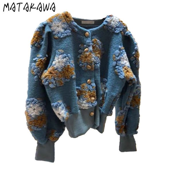 

three-dimensional plush flowers cardigan woolen coat women korean fashion jacket winter clothes 210506, Black;brown
