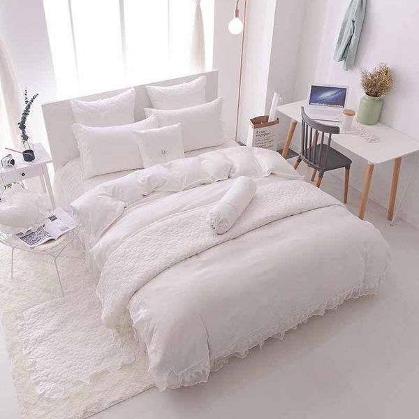 

bedding sets lace ruffles princess luxury 4pcs jacquard 100% quilt/duvet silk satin cover skirt bedspread cotton bed